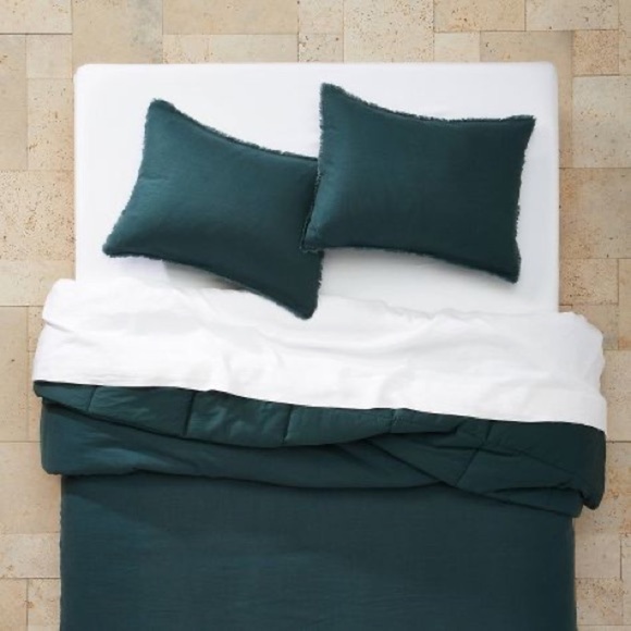 Casaluna KING Heavyweight Linen Blend Duvet Cover Set-  3 pc Dark Teal Green - Picture 2 of 6